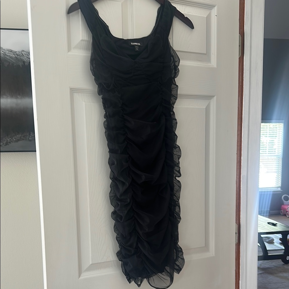 Express Black Ruffled Tiered Mini Dress